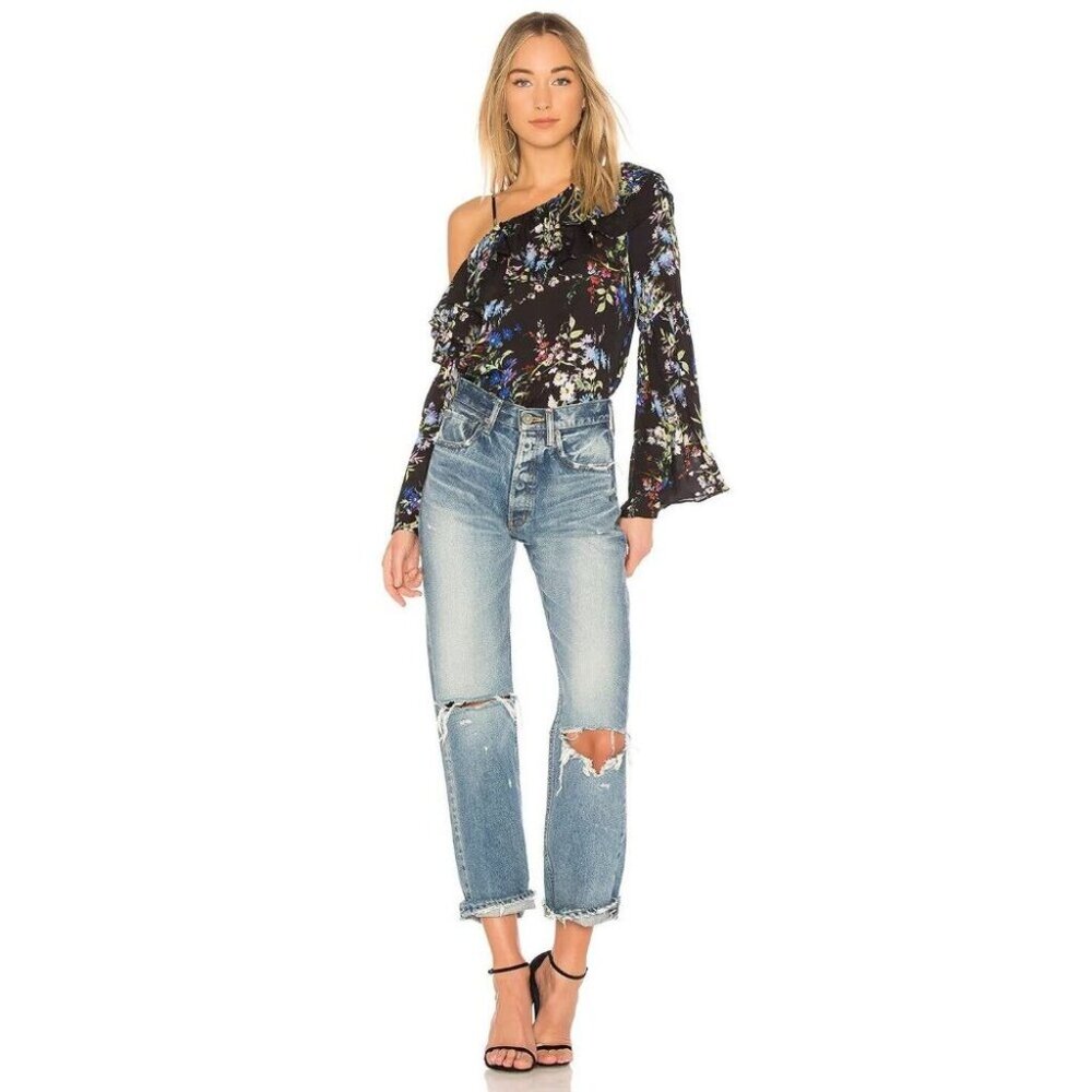 PARKER Lima Boboli Black Floral Silk Georgette Off The Shoulder Blouse, Size L - Picture 4 of 9